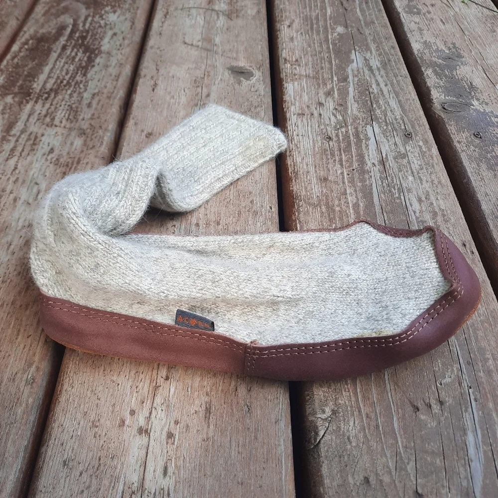 Acorn Original Slipper Sock Gray Ragg Wool Suede Sole Ribbed Knit Unisex Slipper - Picture 5 of 13